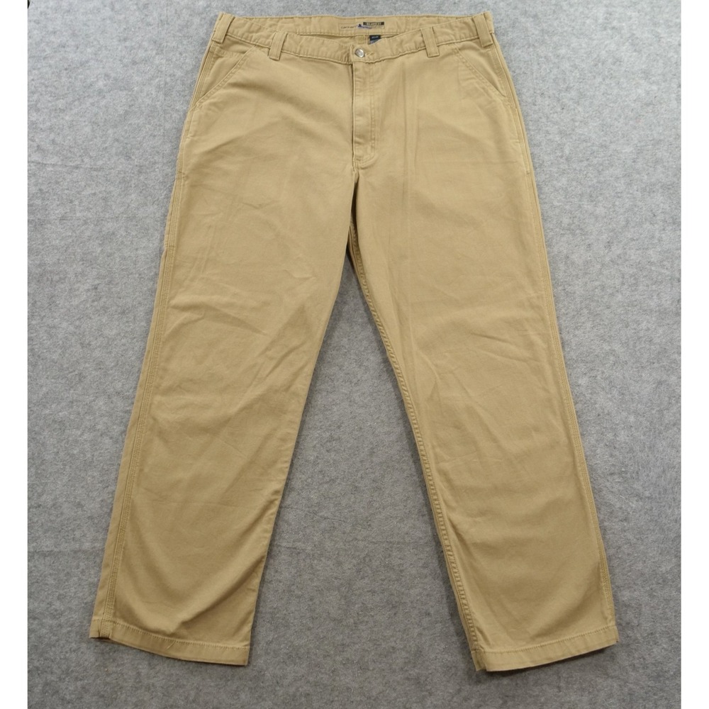 Carhartt Pants Mens 42 Beige Khaki Canvas Rugged Flex Relaxed Fit Work 102291